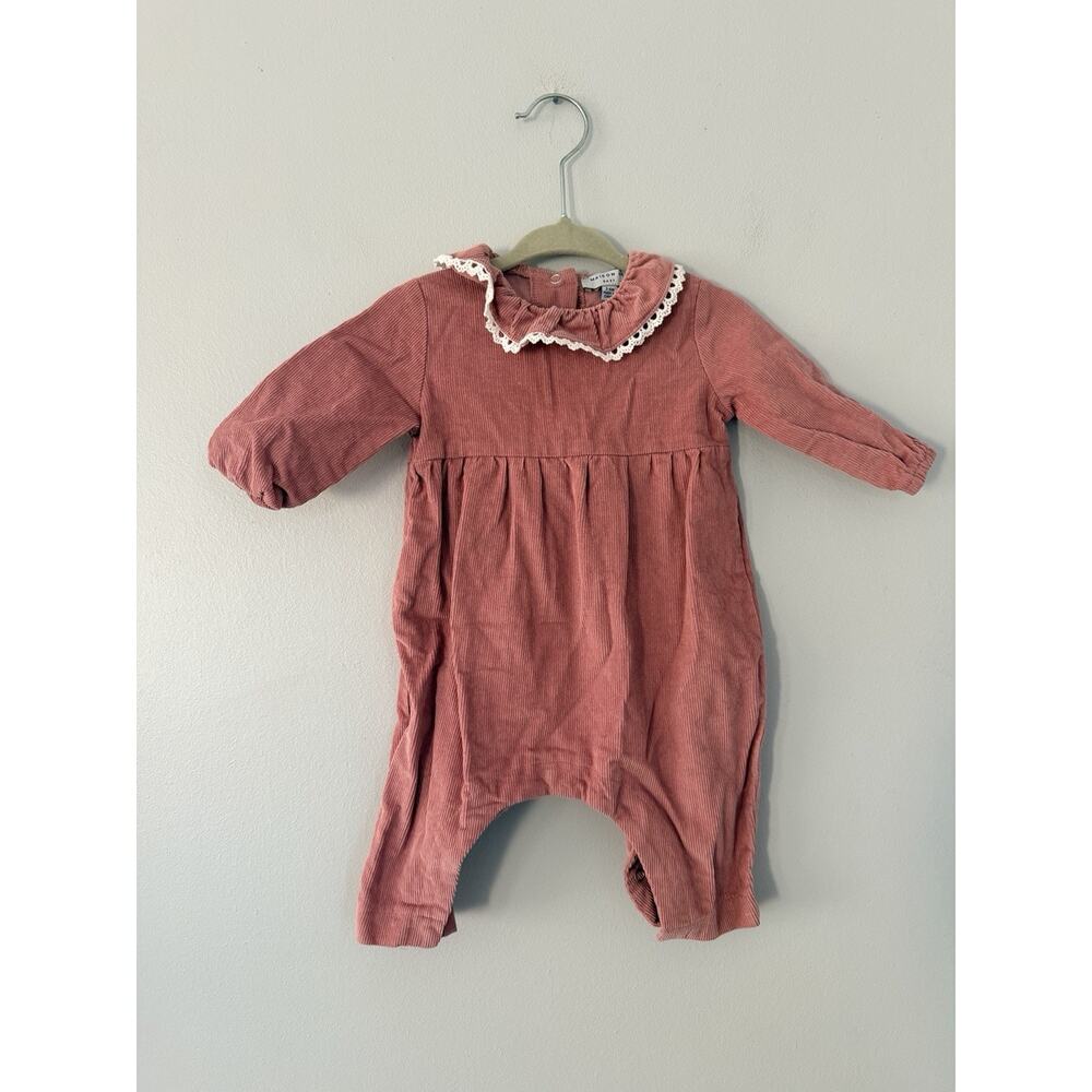 MAISON ME BABY GIRLS OUTFIT, 3-6 MONTH, LONG SLEEVED Ribbed Scalloped Eyelet